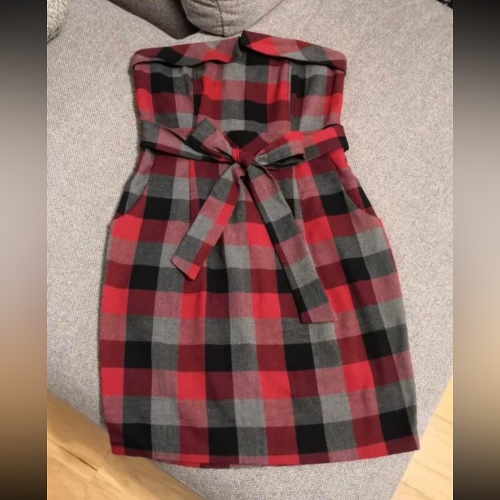 Strapless plaid dress